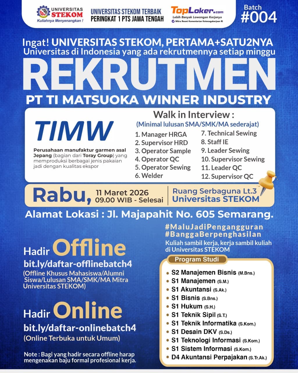Rekrutmen PT TI MATSUOKA WINNER INDUSTRY, foto 1