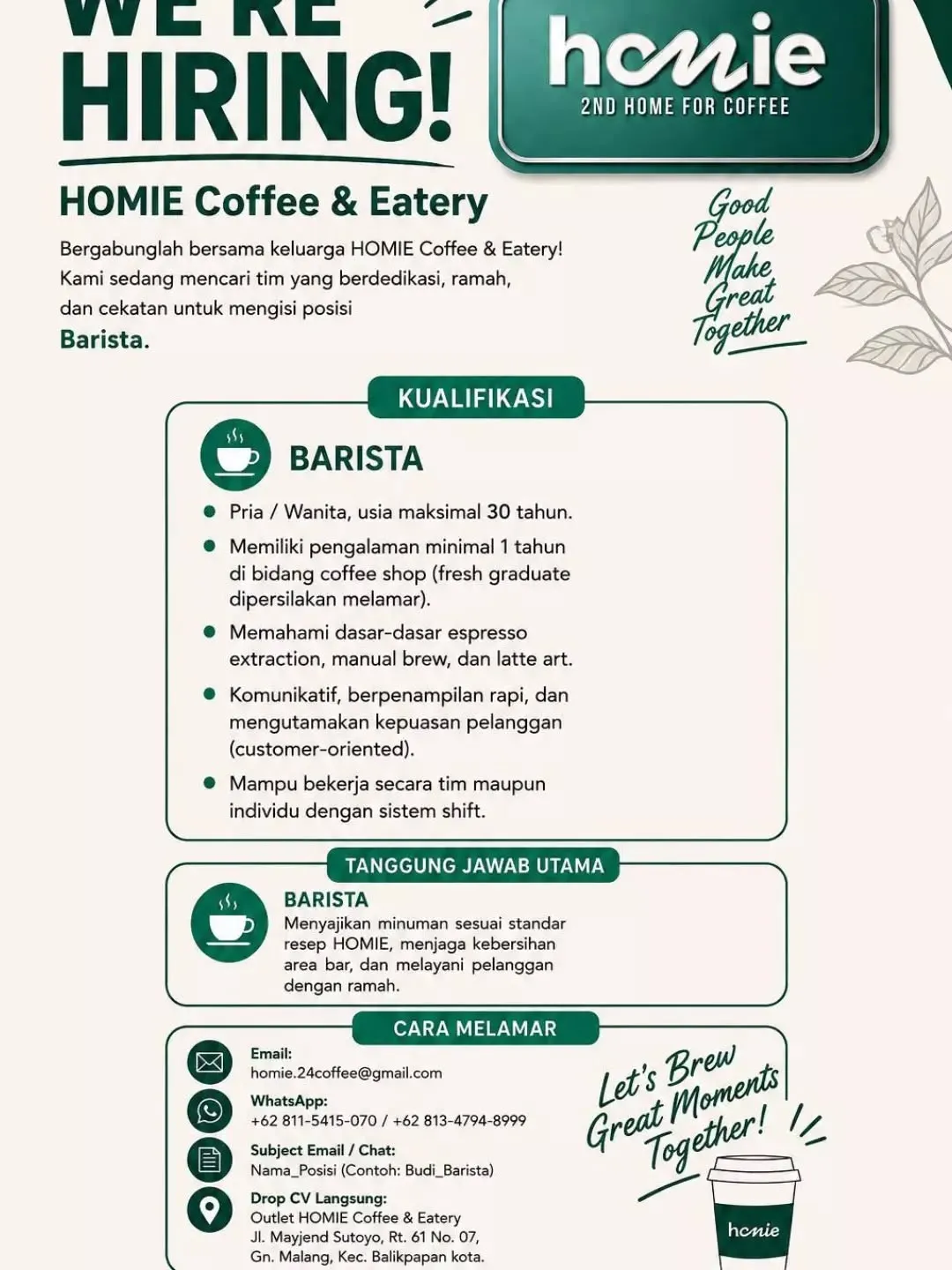 Logo HOMIE Coffee & Eatery